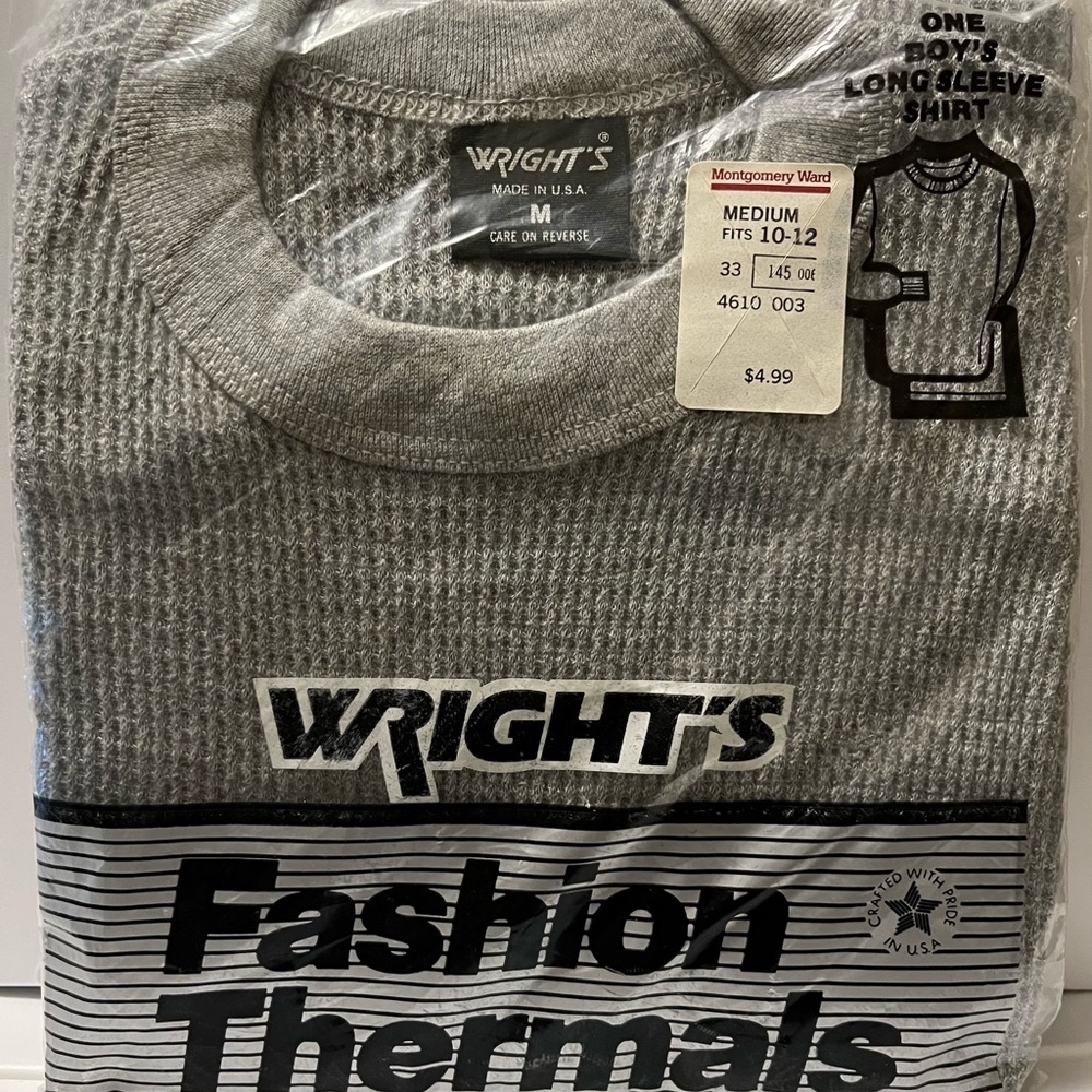 New Vintage 80s Wright’s Thermal Waffle Knit Under Long Sleeve Shirt Boy Kid M